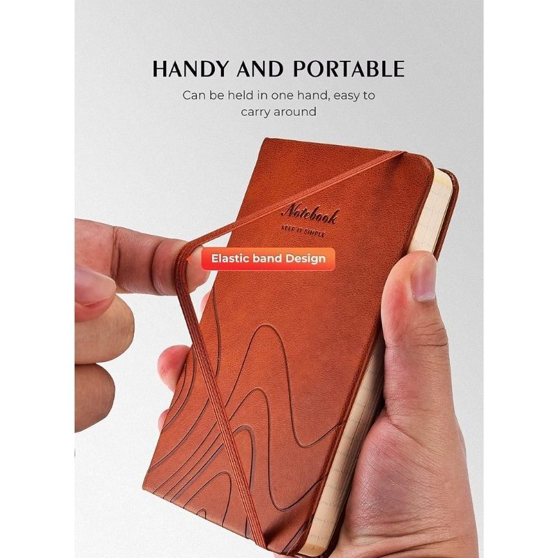 2-Pack mini notebooks with striped pocket, brown Leather color