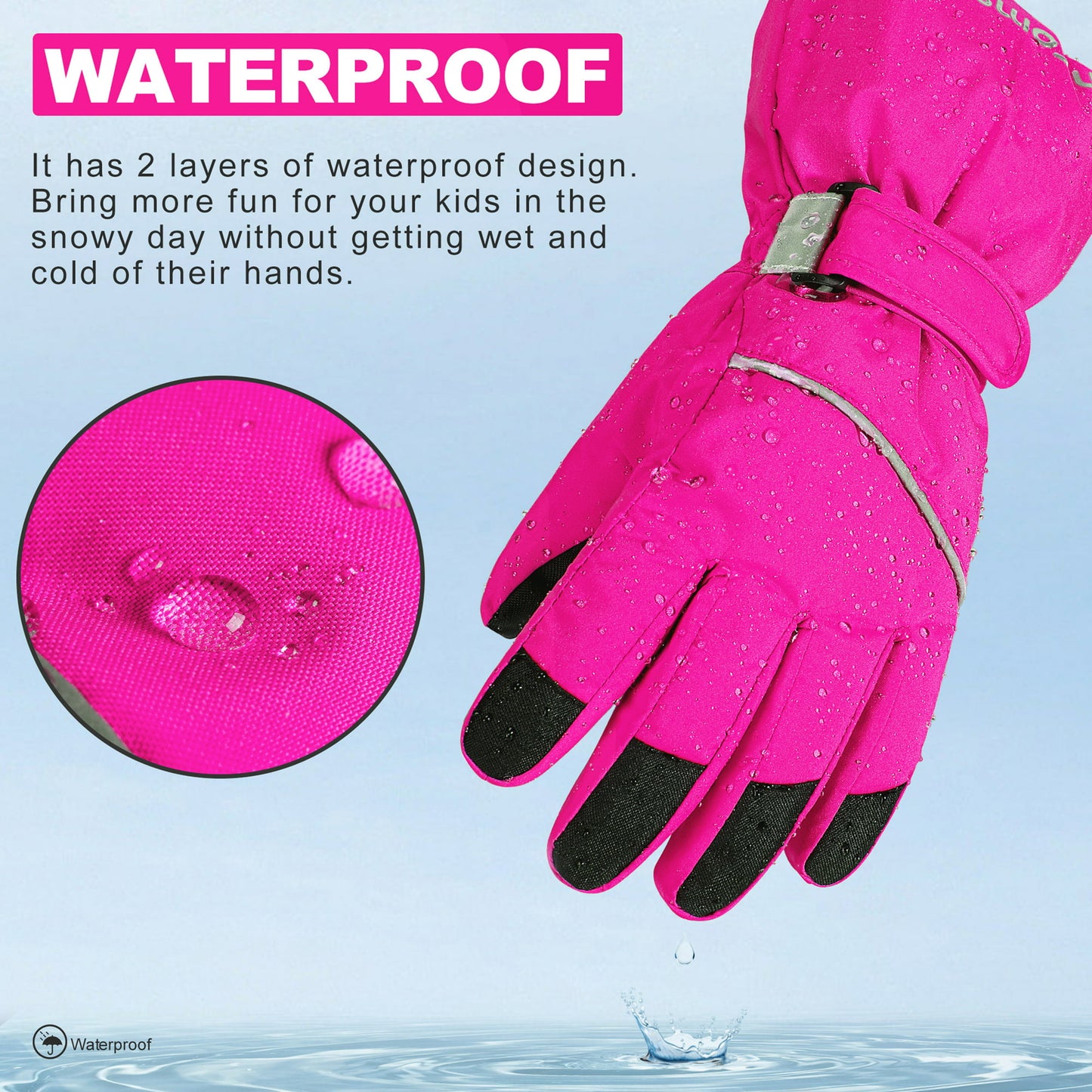 Winter Waterproof Snow Gloves Type: Rose Red, M