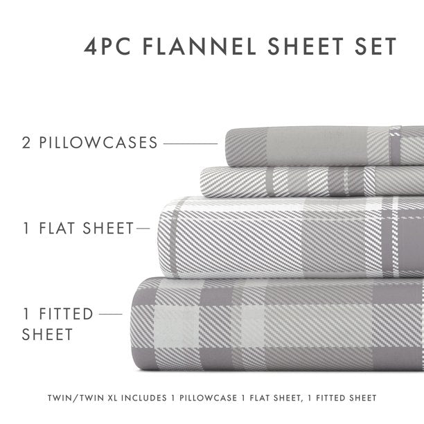 4-Piece Sheet Set, 100% Cotton Flannel, Color: Light Gray