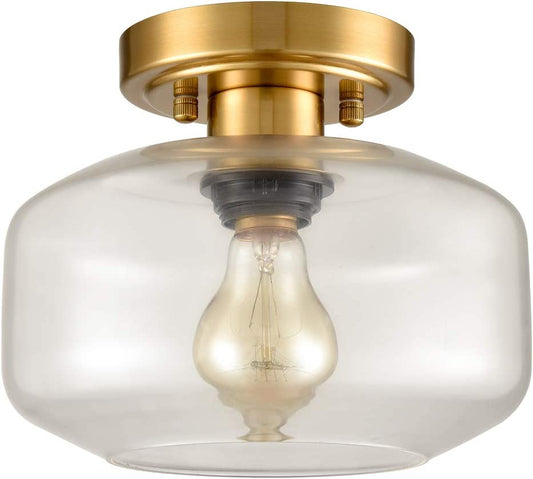 Modern Semi Flush Ceiling Lights, Glass Brass