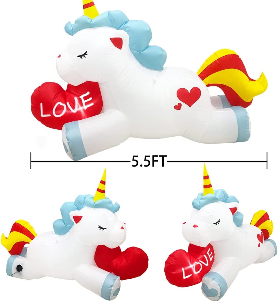 Inflatables Unicorn and Heart Decoration, 5.5FT