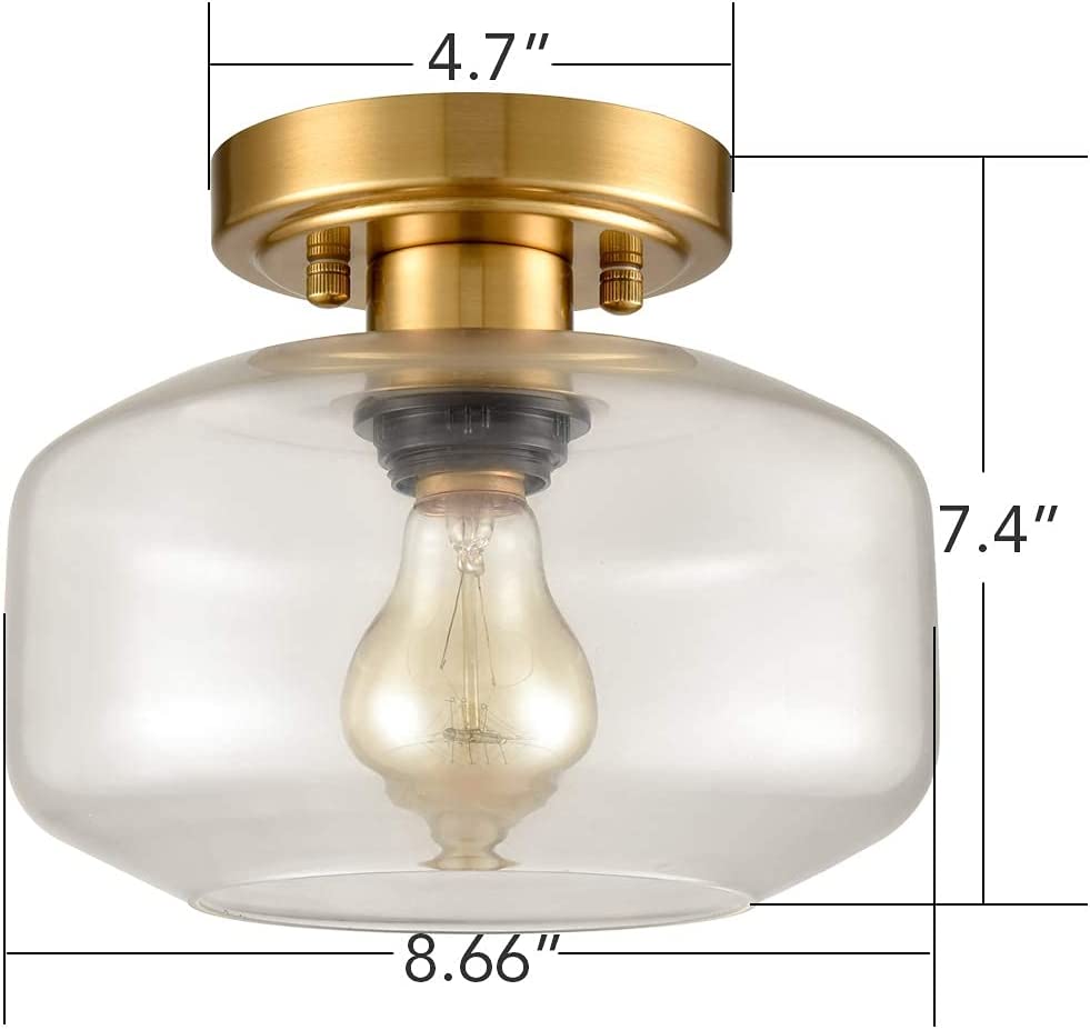 Modern Semi Flush Ceiling Lights, Glass Brass