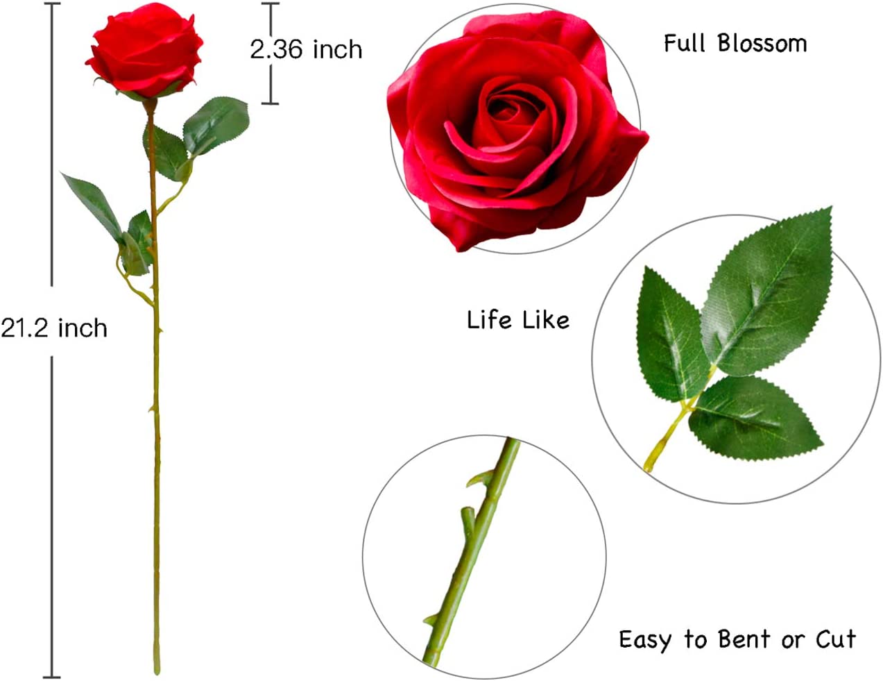 Roses Artificial Silk Flowers, red, 10 pcs