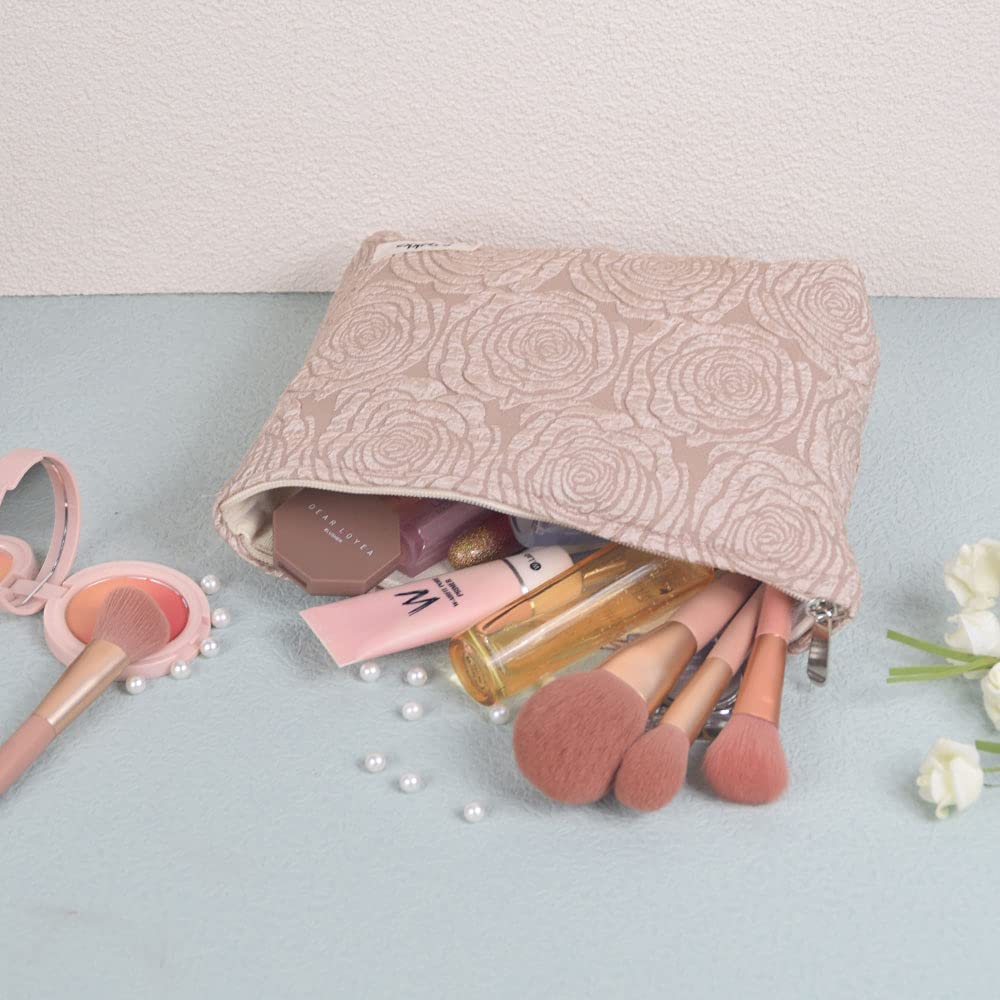 Travel Makeup Cosmetic Bag, Rose Khaki