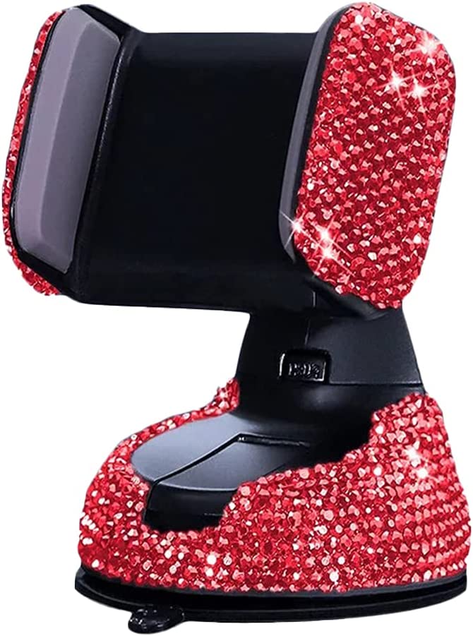 Car Phone Holder, Adjustable, Rhinestone, (Red)