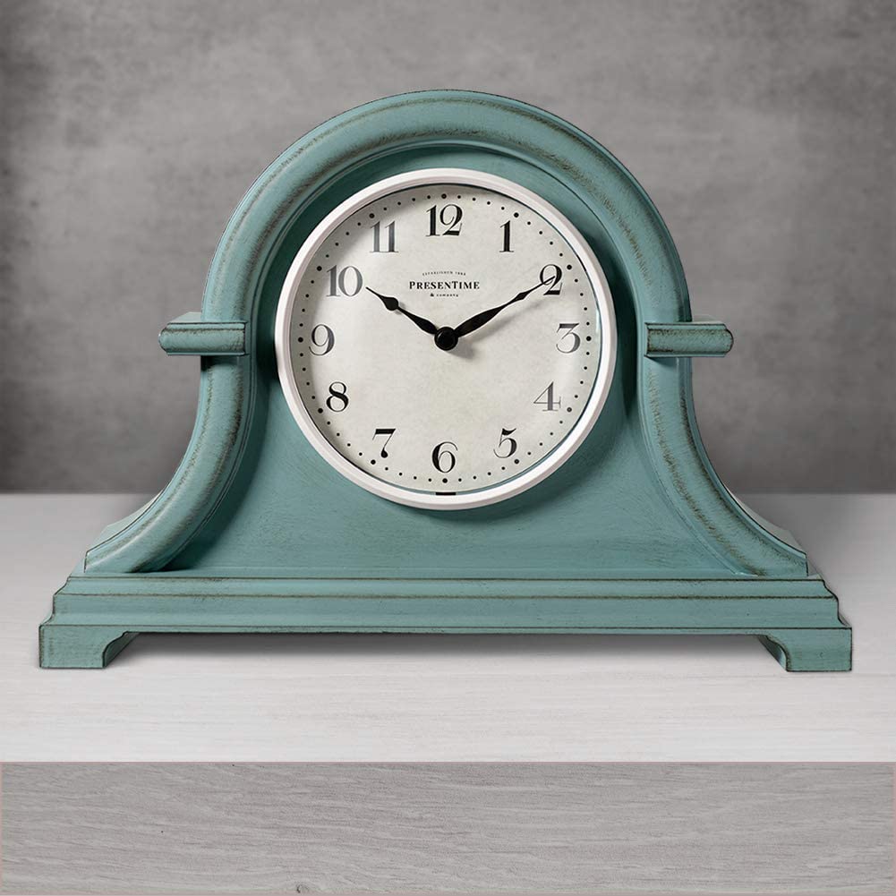 Vintage Napoleon Series Mantel Clock, 13"x 10", (Antique Teal)