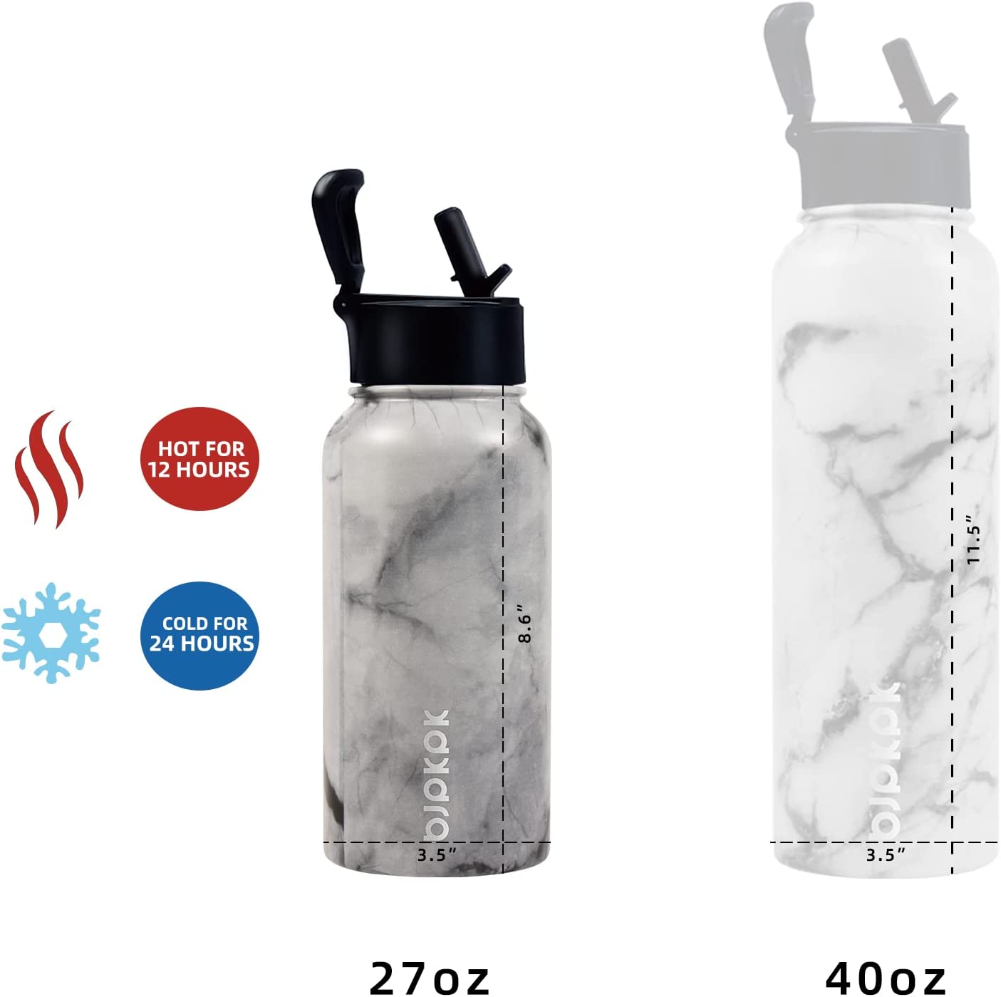 Sports Water Bottle with Straw Lid, 27 oz (B&W)