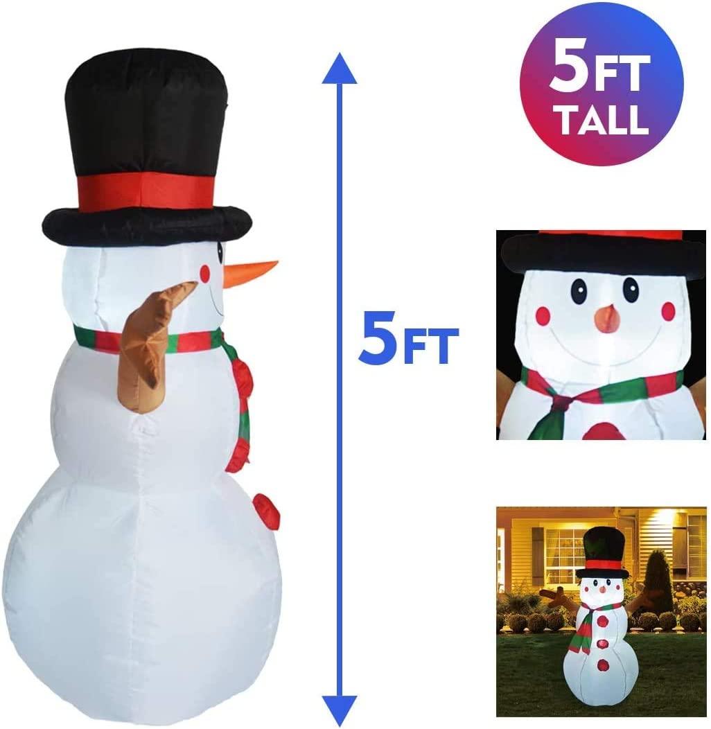 5ft black hat and branch hands inflatable snowman