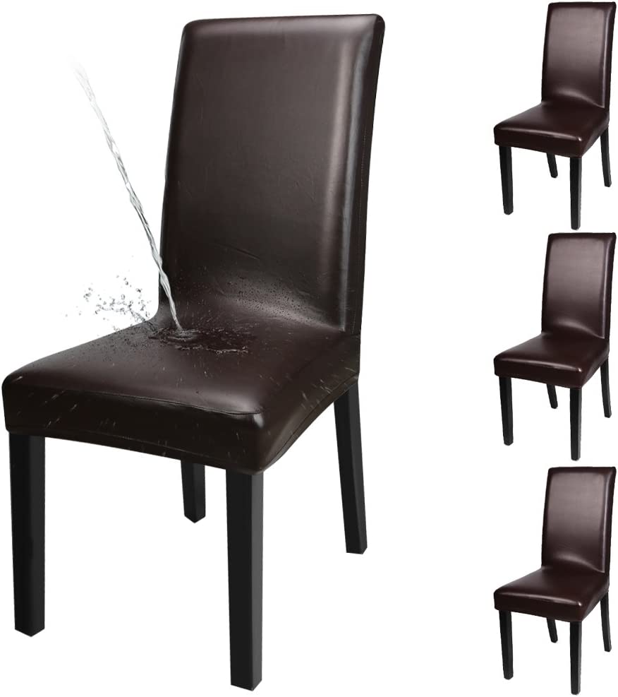 Waterproof covers for dining chairs, faux leather, 4und (coffee)