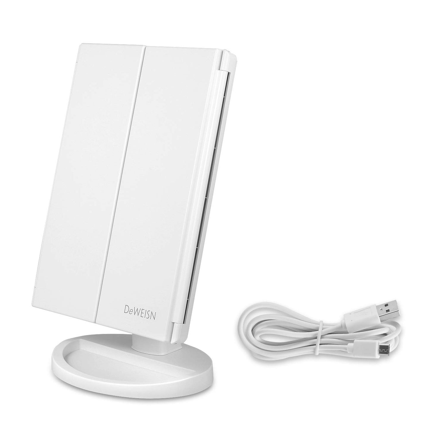 Tri-fold lighted vanity mirror with 21 led lights - white