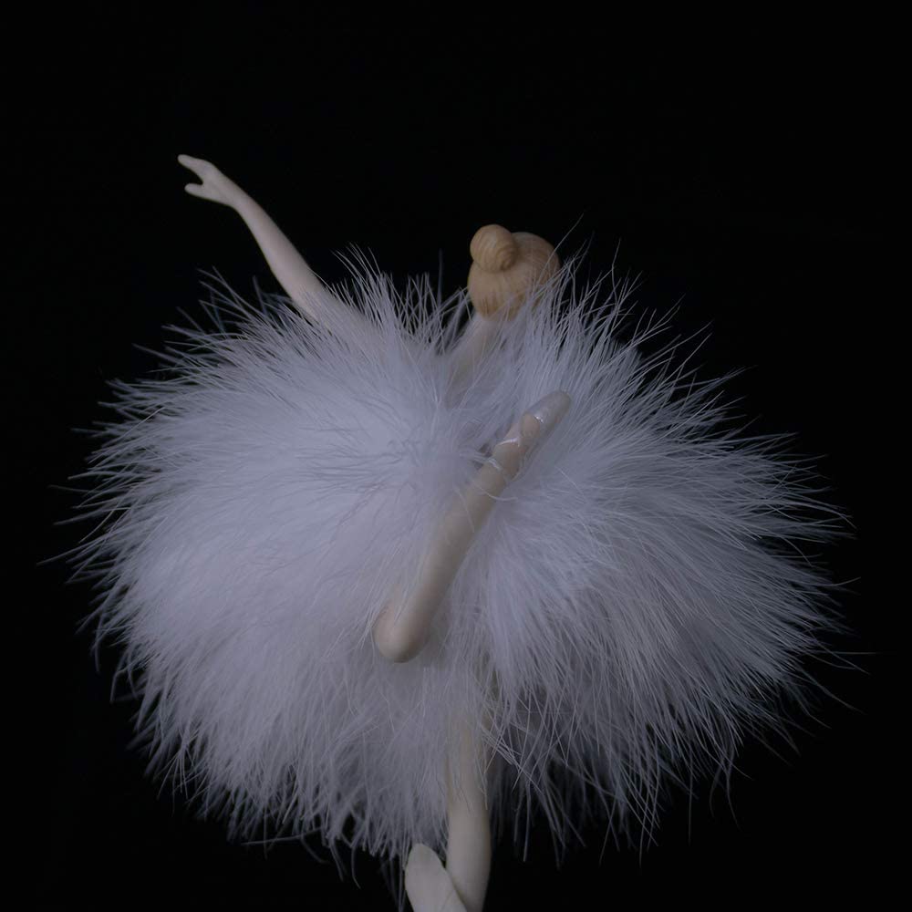 Ballerina with Feather Skirt Spinning Music Box Figurine, (Pink)