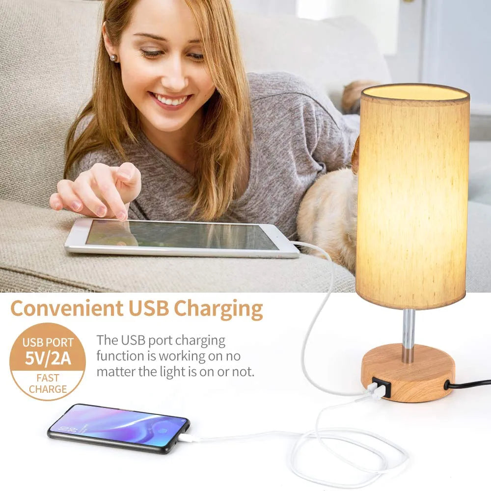 Bedside Lamp with USB Port, LED Bulb Included