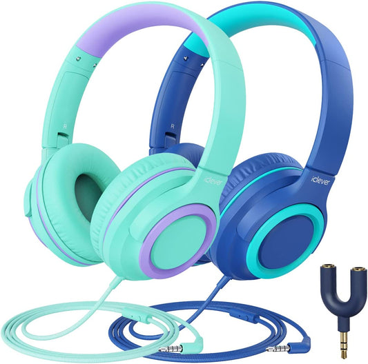 Headphones with Microphone, 2 Pack, Green & Blue