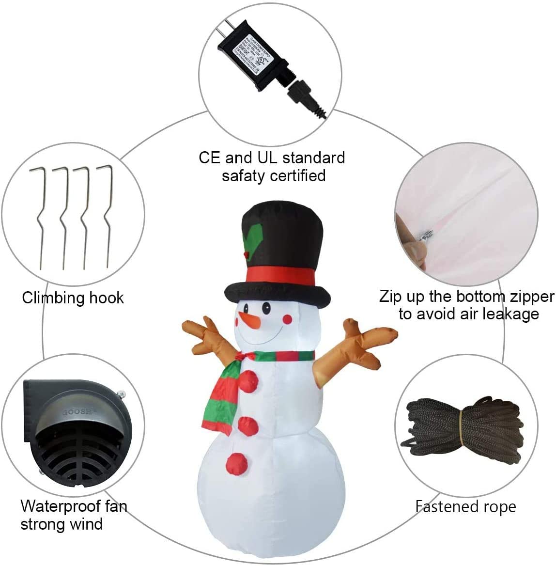 5ft black hat and branch hands inflatable snowman