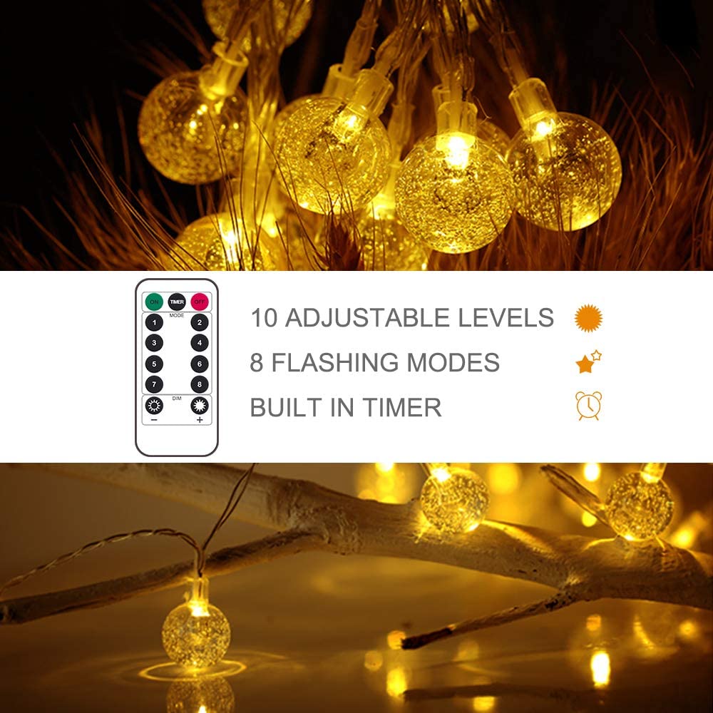 33ft Christmas Lights with Remote Control / Warm White