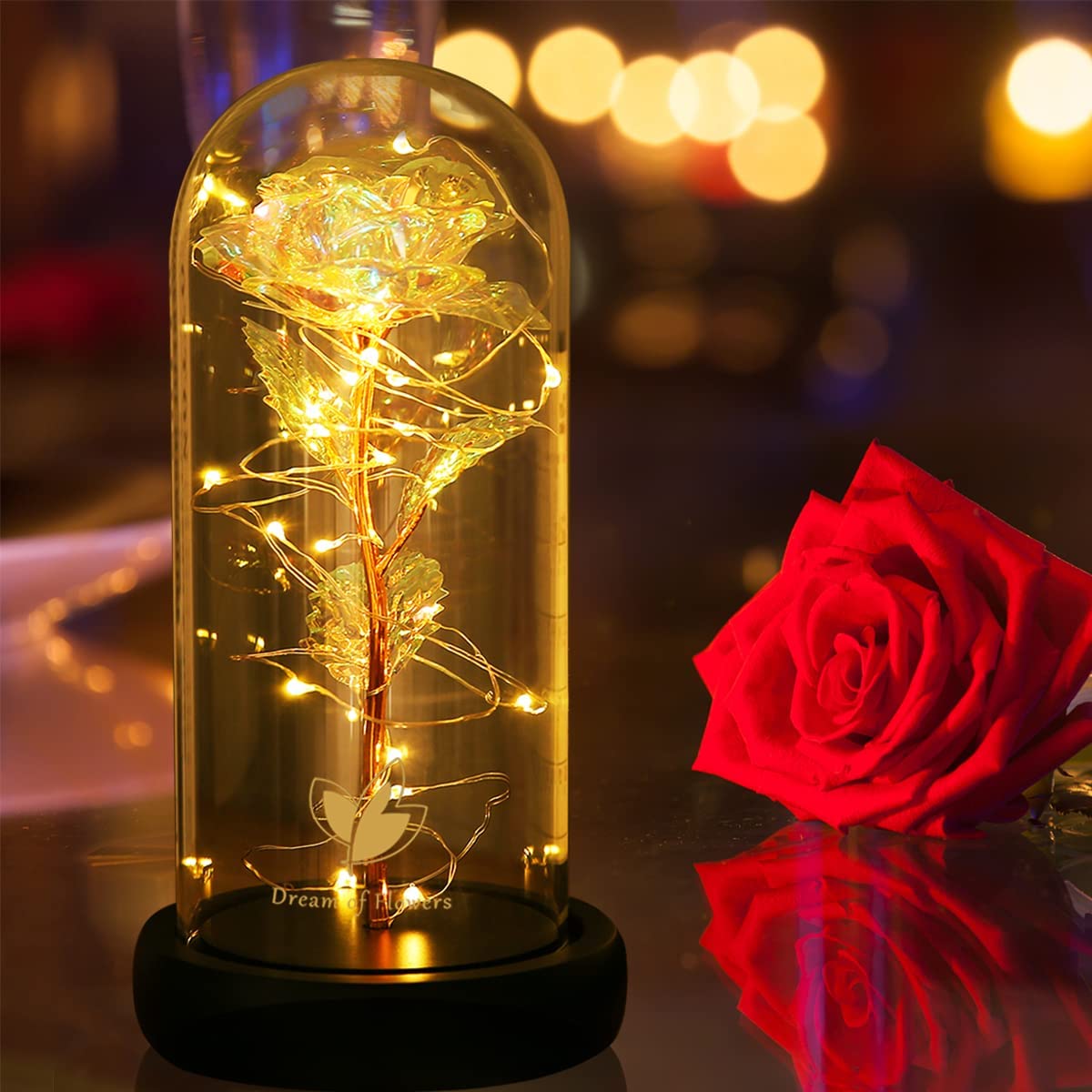 Rose Permanently Preserved in Dome Glass, Colorful