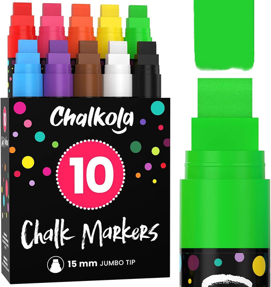 10 Neon Chalk Pens, 15mm - 3in1 Tip with 28g Ink