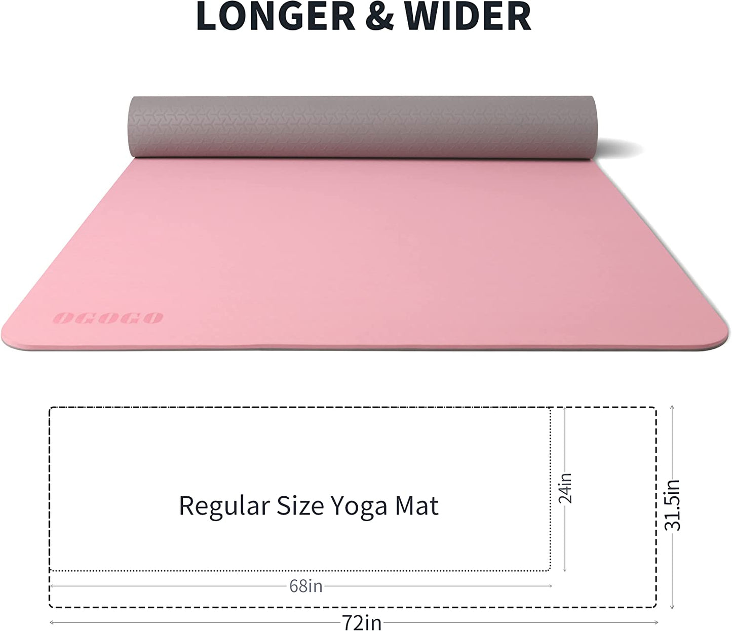 Yoga Mat Non Slip,  LxWxH 72.05 x 31.5 inches, Pink+ grey