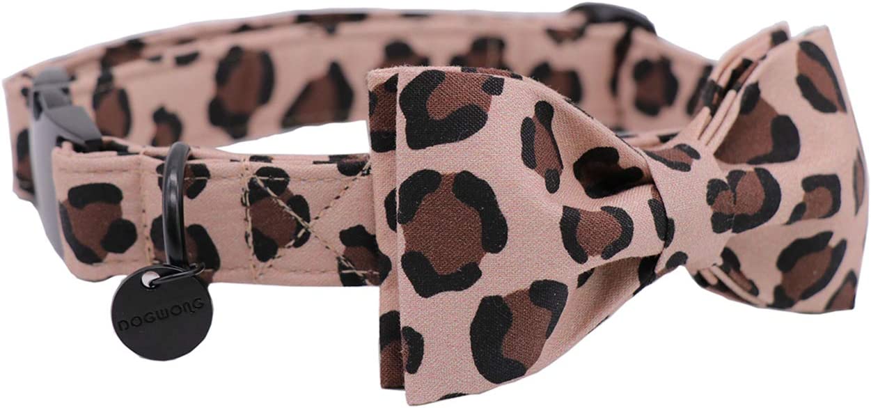 Checkered Pet Collar with Bowtie, Large, Leopard