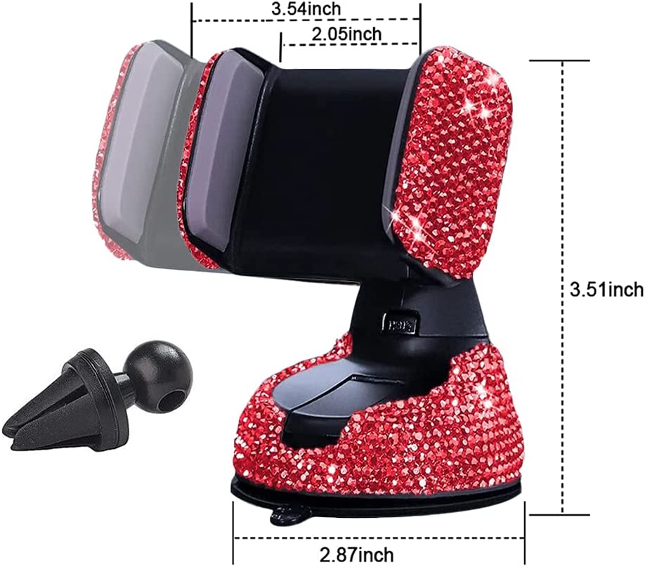 Car Phone Holder, Adjustable, Rhinestone, (Red)