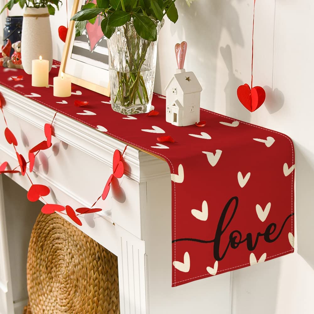 Table Runner, Valentine's Day Dining Room Decor, 13x72 Inches