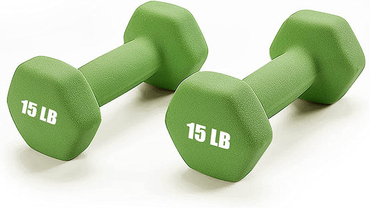 Set of 2 Dumbbell Hand Weights, 15lbs, Green