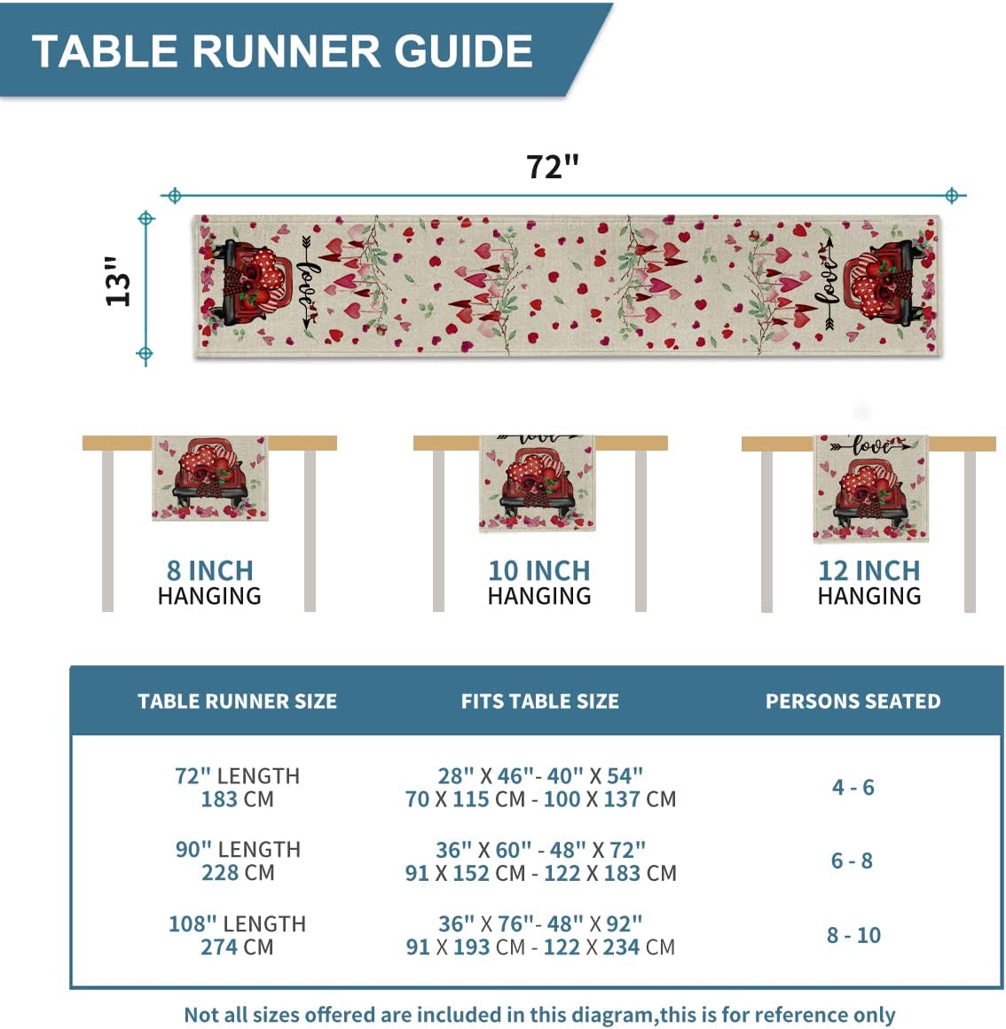 Valentine's Day Table Runner 13" x 72" inch