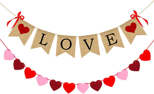 Pennants of hearts, for Valentine's day, 2 pieces