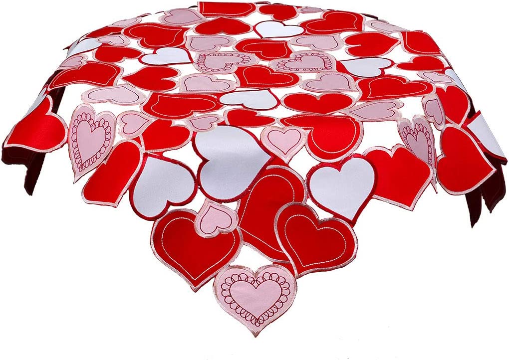 Love Heart Embroidered Square Tablecloth for Valentine's Day