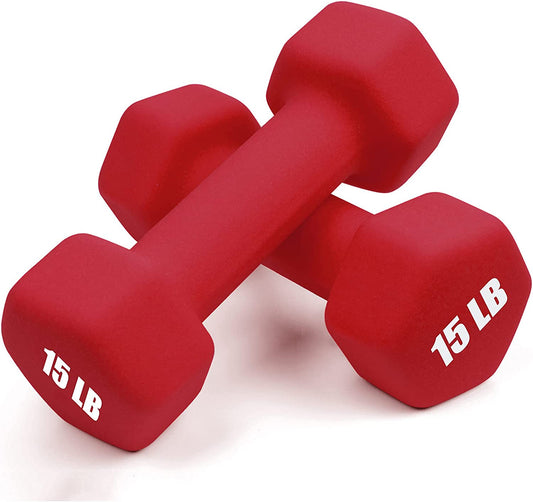 Set of 2 Dumbbell Hand Weights, 15lbs, Red