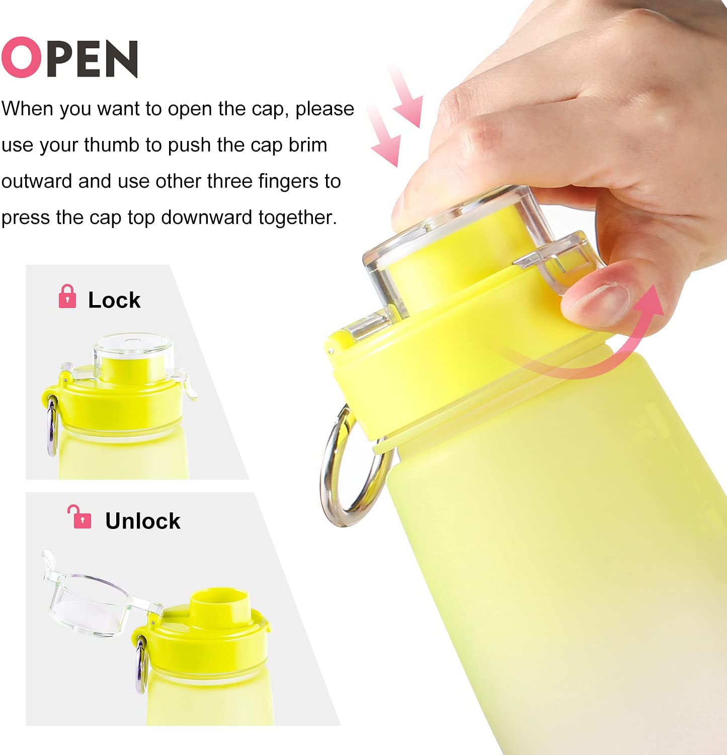 Motivational Sports Water Bottle: 27oz 800ml Yellow/Pink