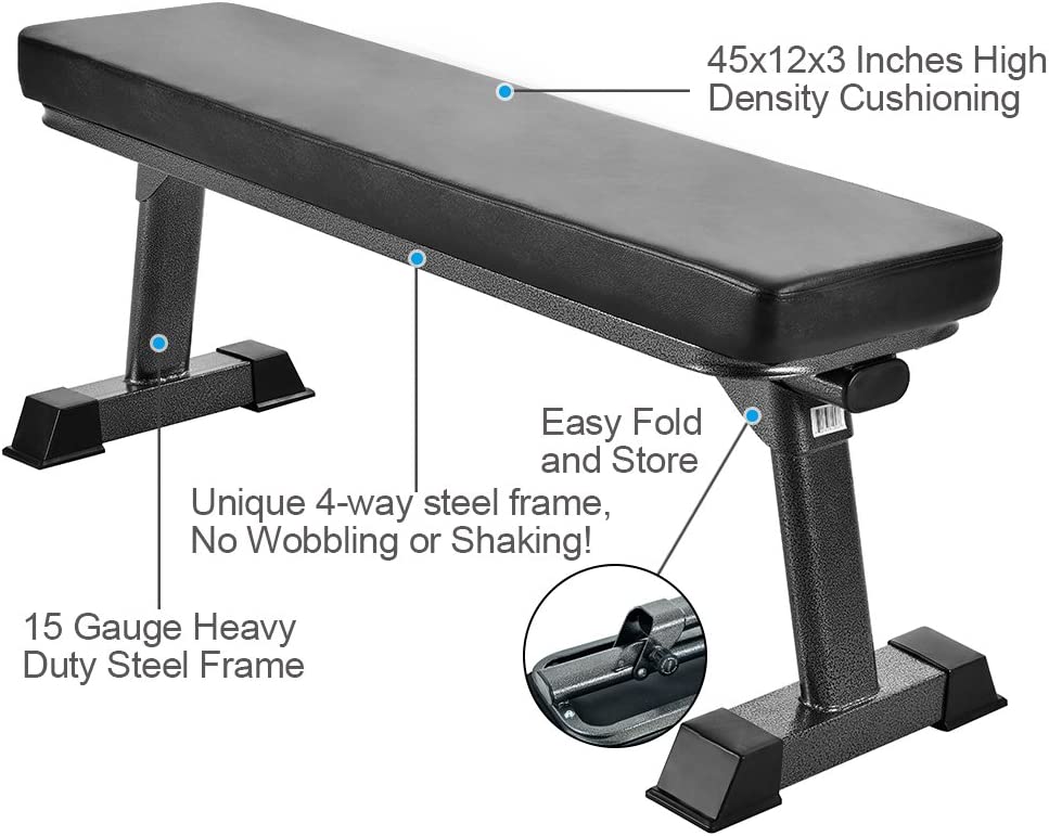 Gym Flat Bench, Multi Purpose, Folding, Black Color