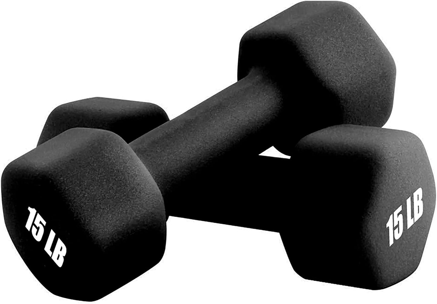 Set of 2 Dumbbell Hand Weights, 15lbs, Black