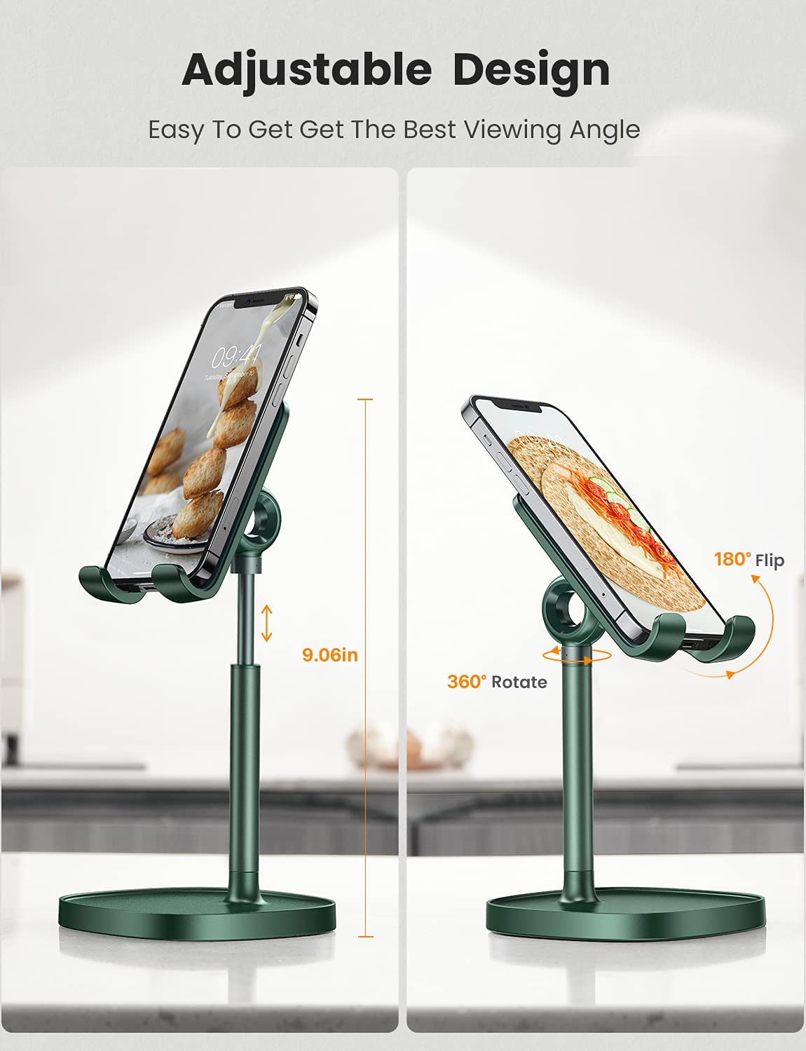 Adjustable support for office mobile, Green.