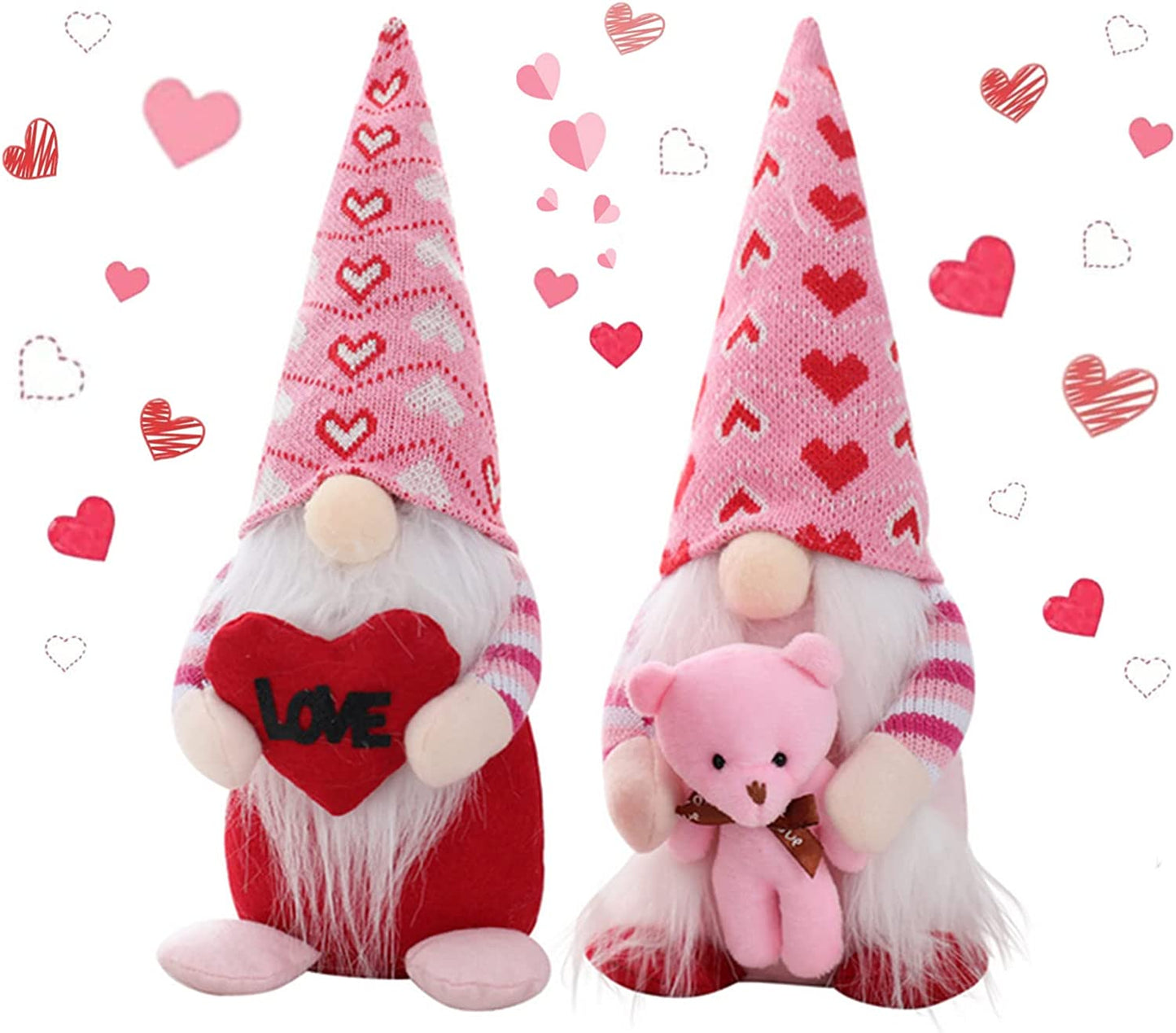 2-Pack Valentine's Day Gnome Decorations, 13 Inch,(Pink)