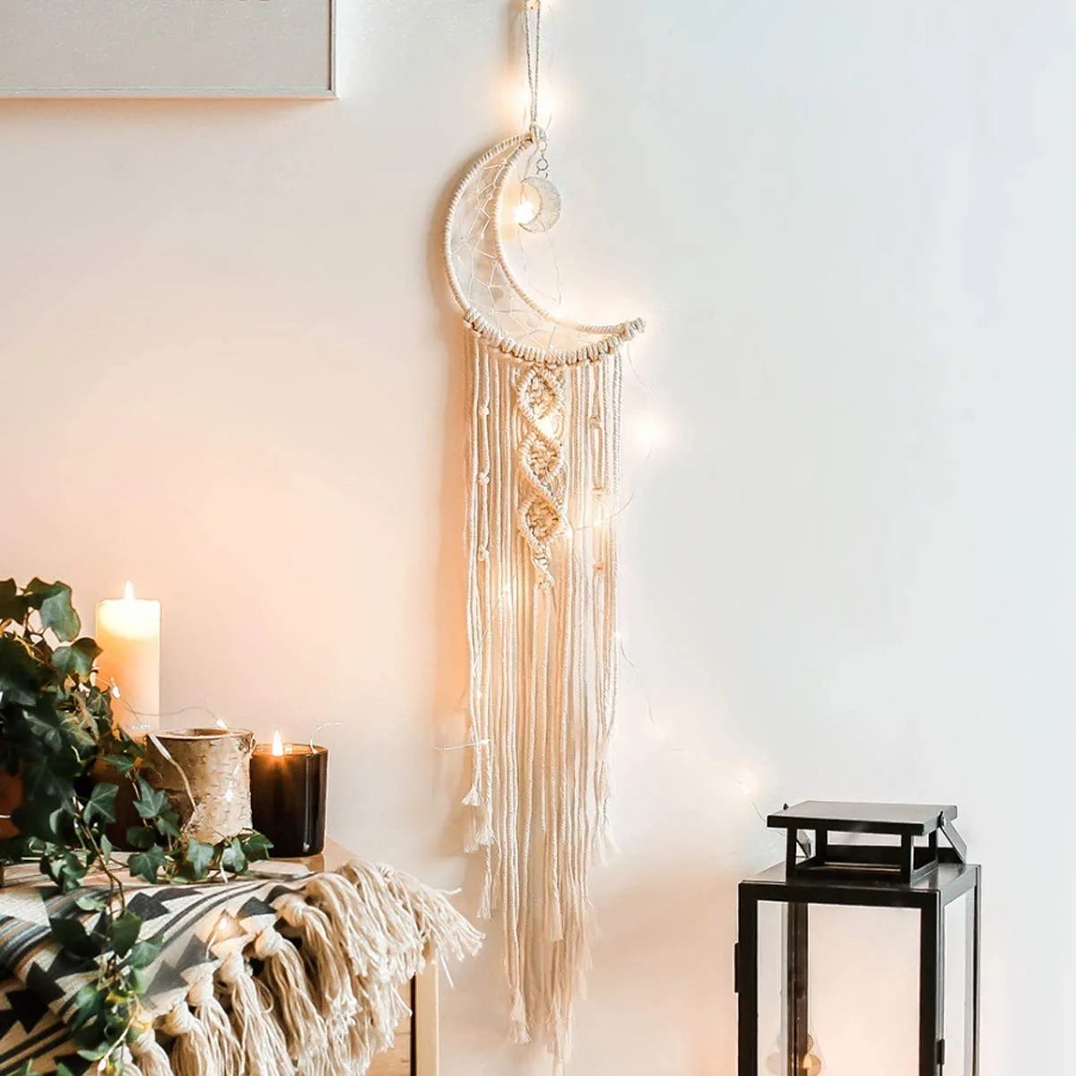 Macrame Woven Wall Dream Catcher, (Moon)