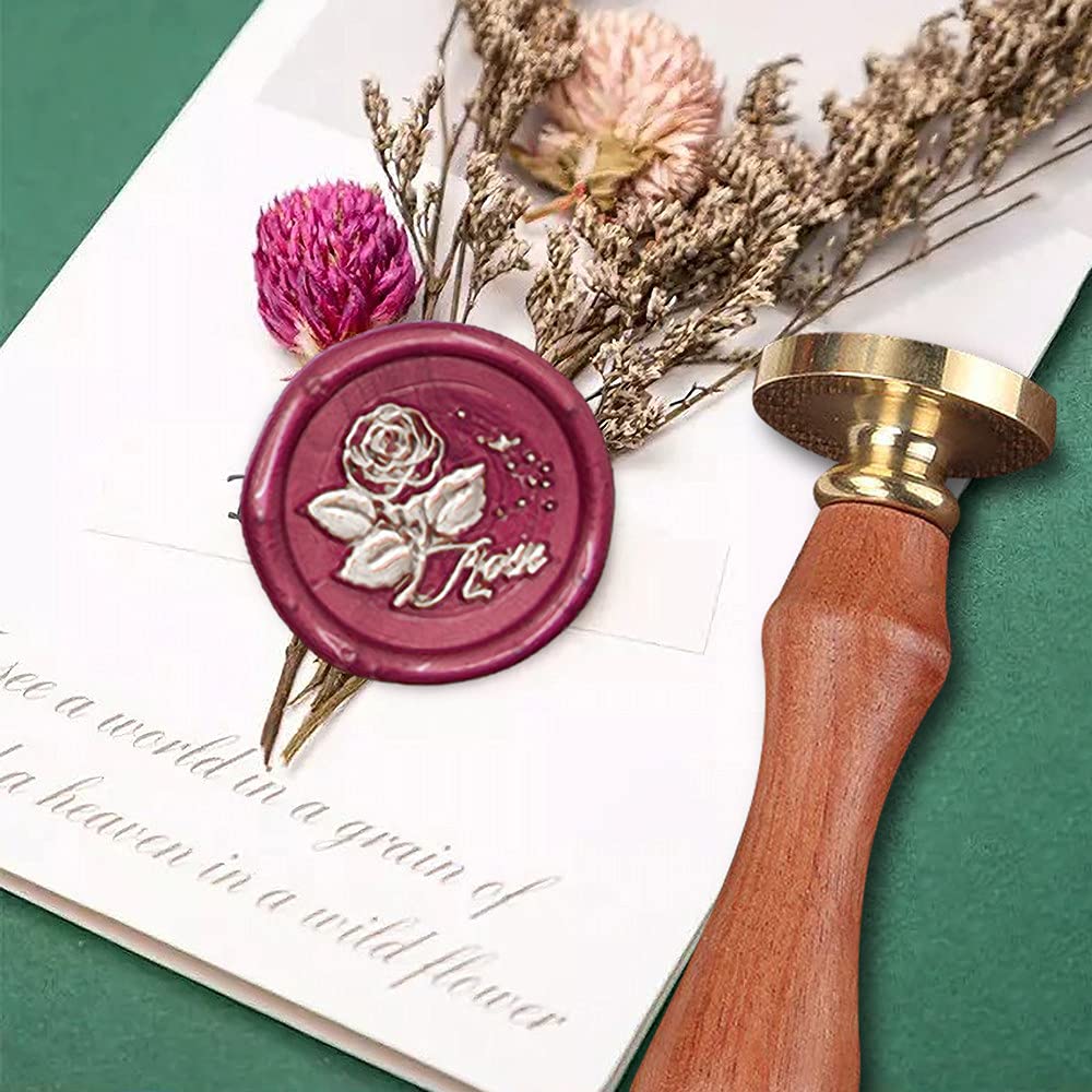 Retro Rose Flower Wax Seal Stamp with Removable Brass Head