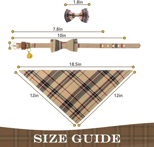 Slassic Plaid Scarf, Triangle Pet Bibs,Beige