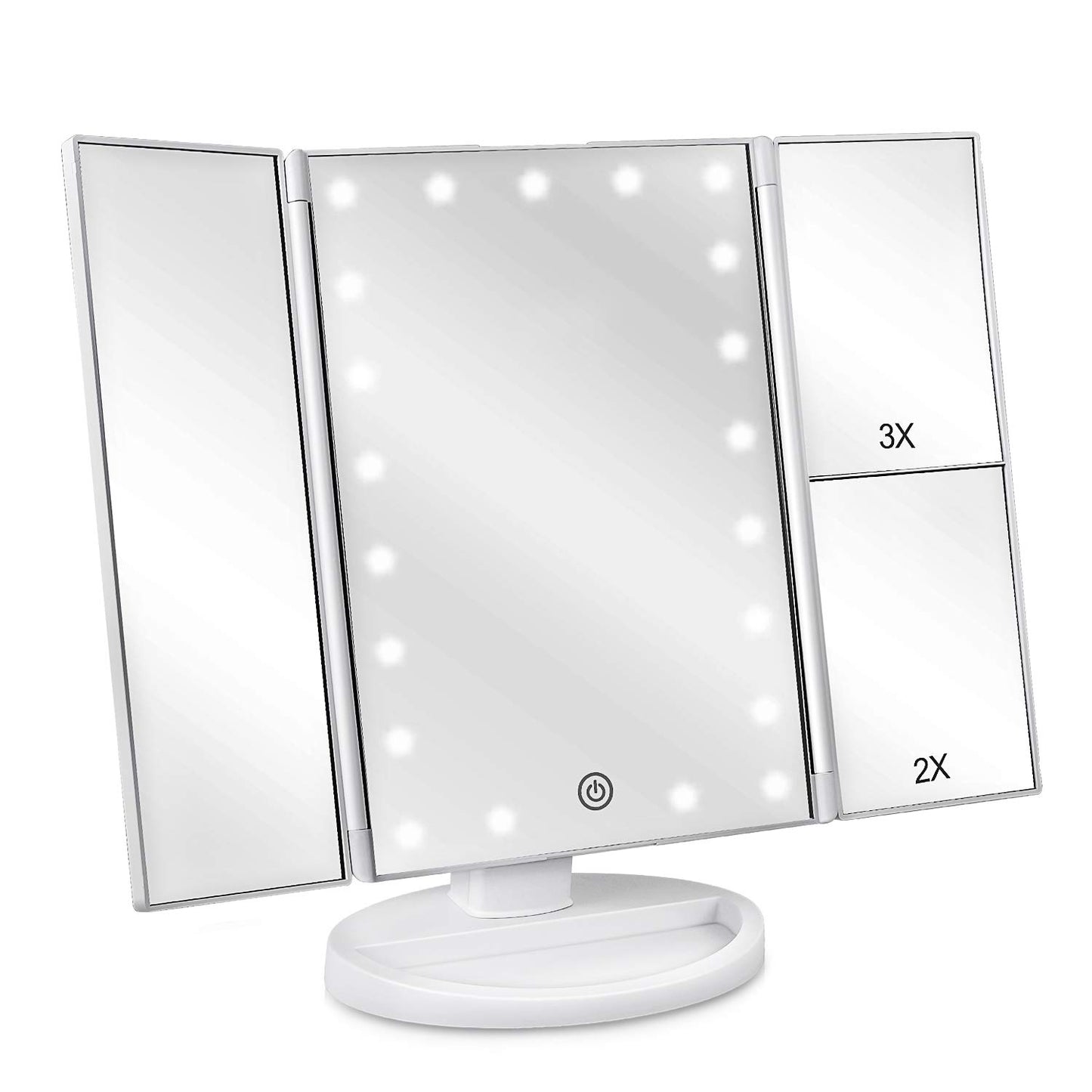 Tri-fold lighted vanity mirror with 21 led lights - white