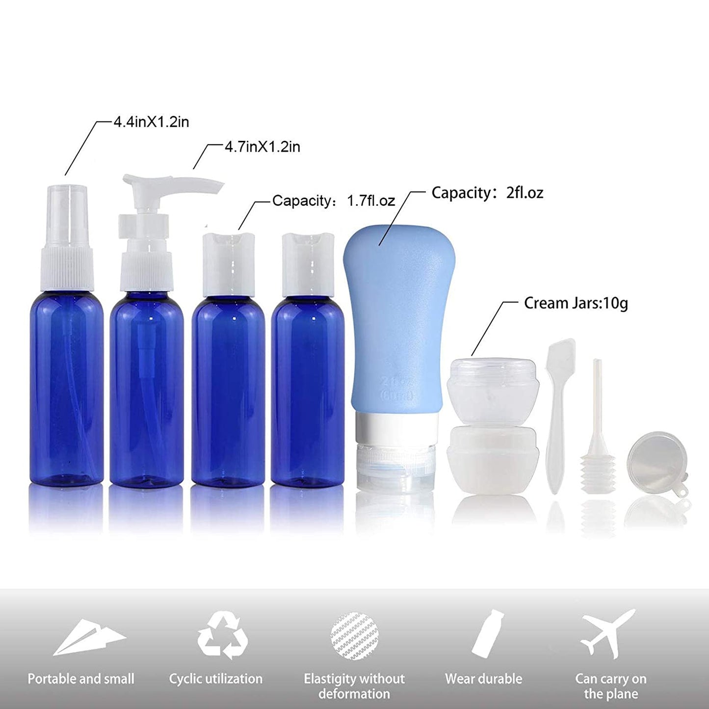 Empty Plastic Travel Bottle Containers,Color: Cobalt blue