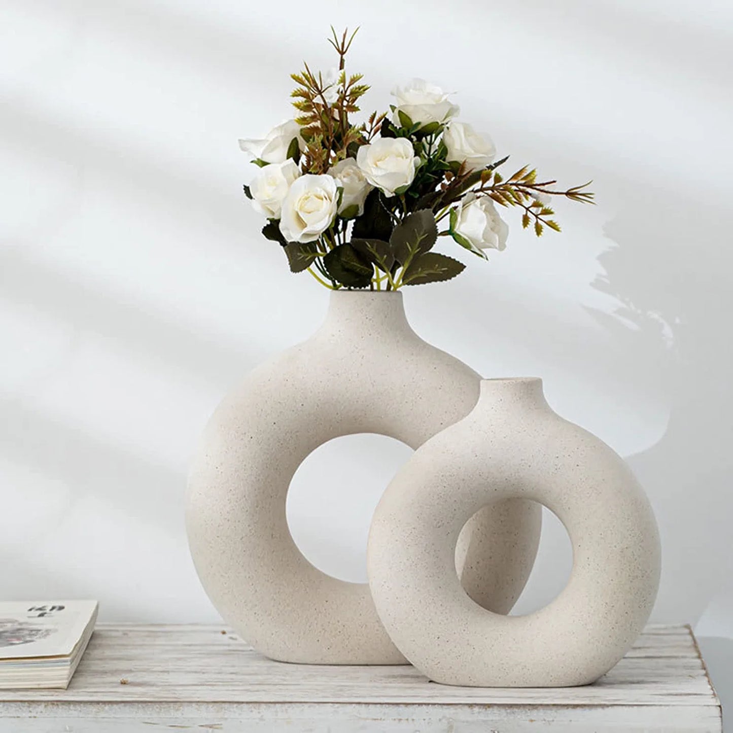 Ceramic Hollow Donut Vase Set of 2,  L9”*W8”