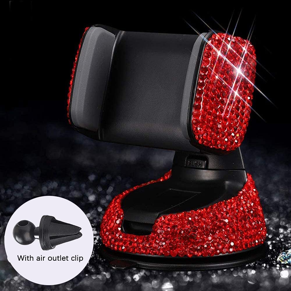 Car Phone Holder, Adjustable, Rhinestone, (Red)