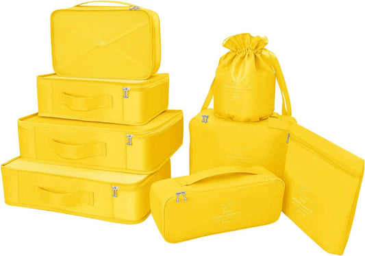 Travel packing cubes, waterproof, 8 pieces (yellow)