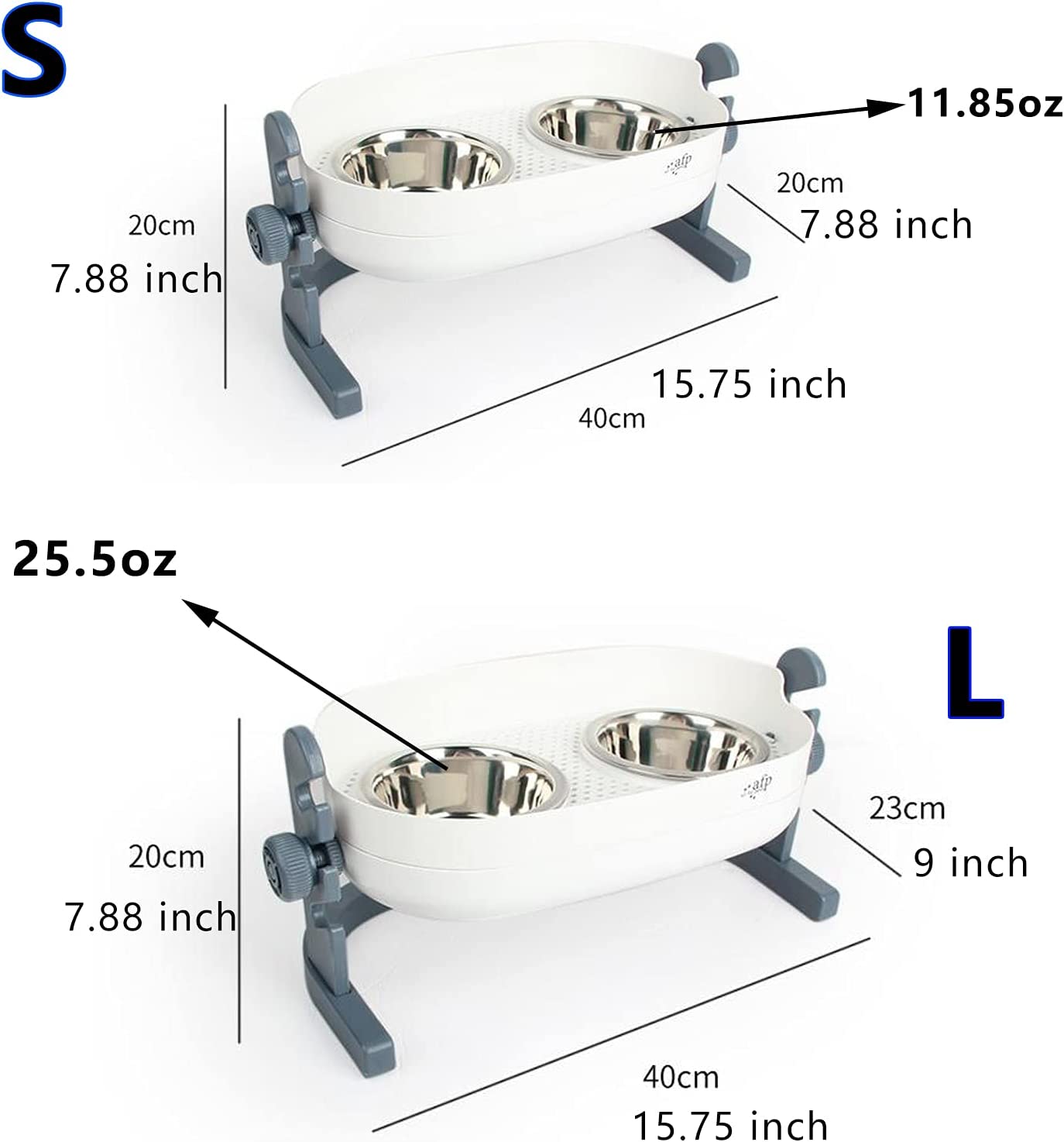 2 Medium and Large 11.85 Ounce Stainless Steel Raised Bowls