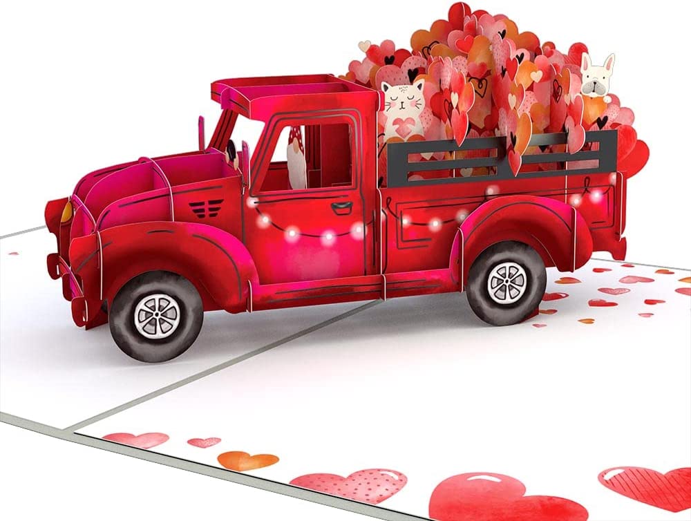 3D Pop Up Valentine's Cards,7x5x0.1 inches,Truck of Flowers