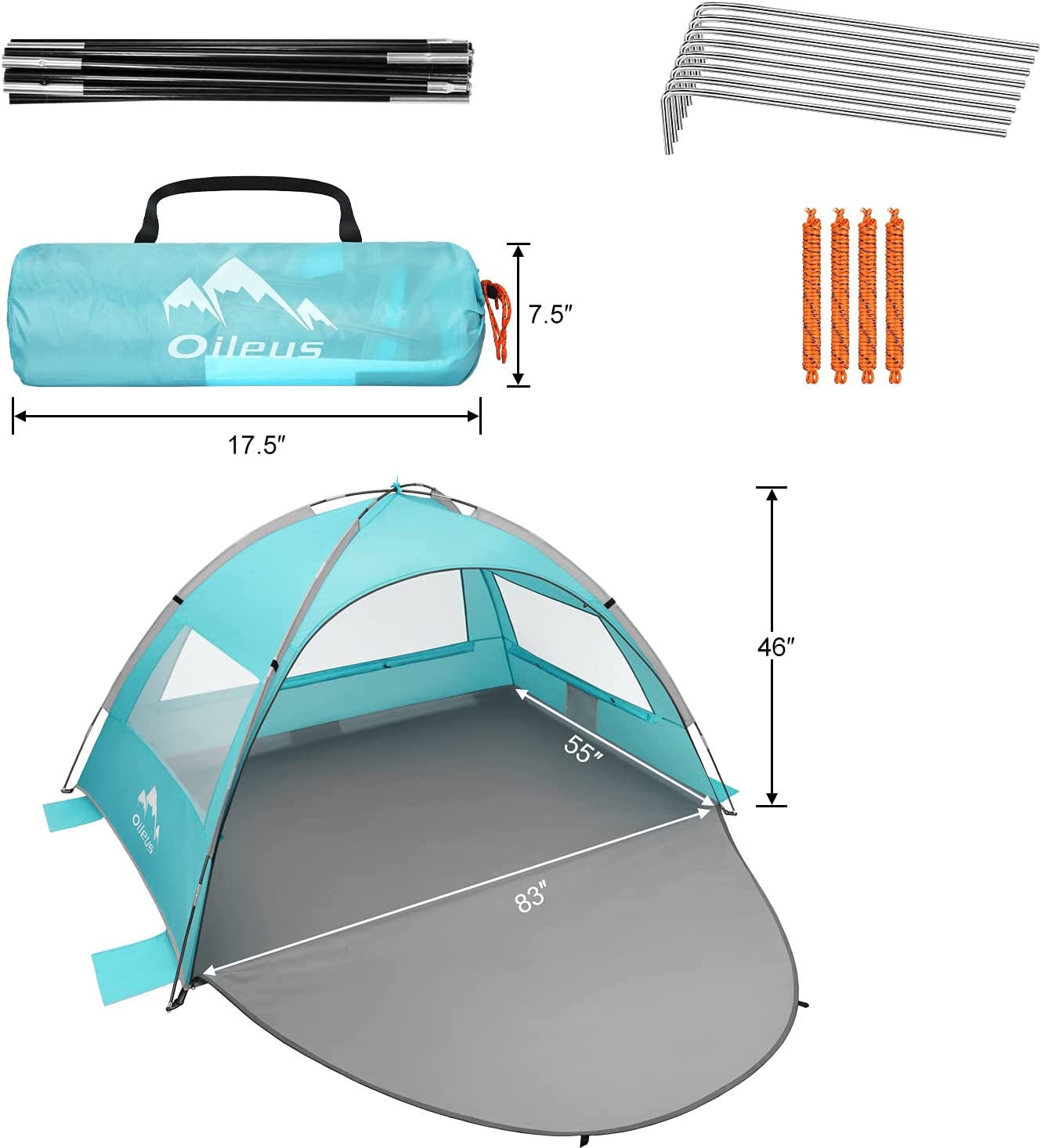 Beach Tent 2-3 Person Portable, Sky Blue