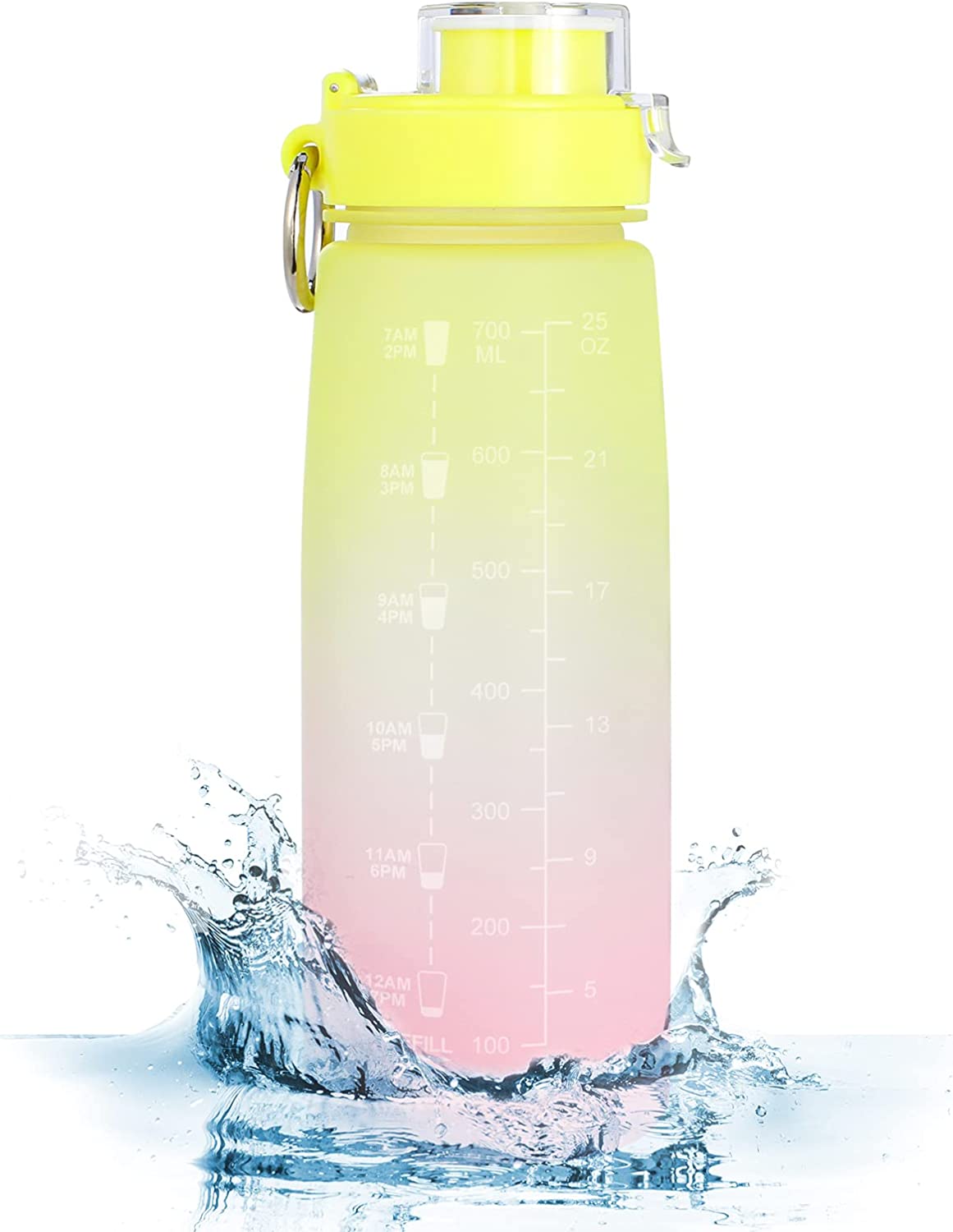 Motivational Sports Water Bottle: 27oz 800ml Yellow/Pink