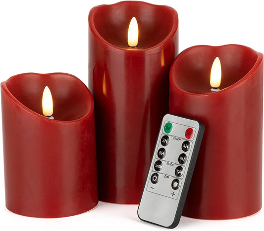 Red Flameless Candles, Set of 3(D3 x H 4" 5" 6")