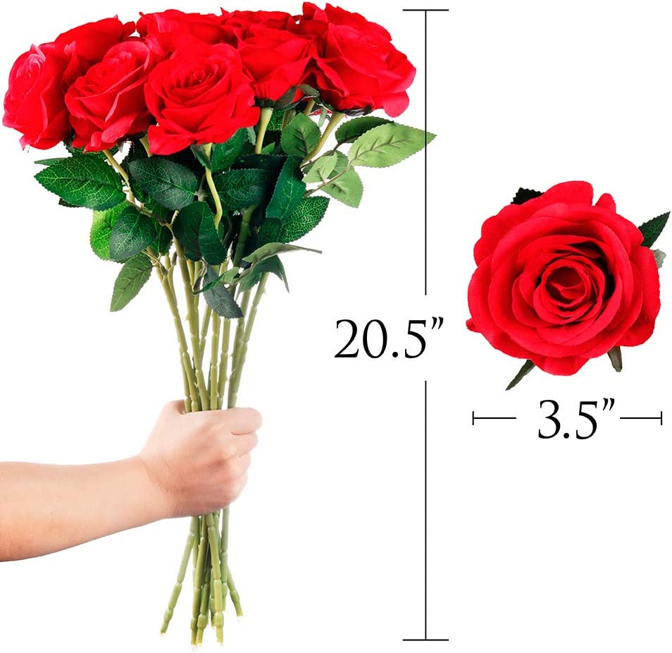 Red Rose Artificial Silk Flowers, 12 pcs