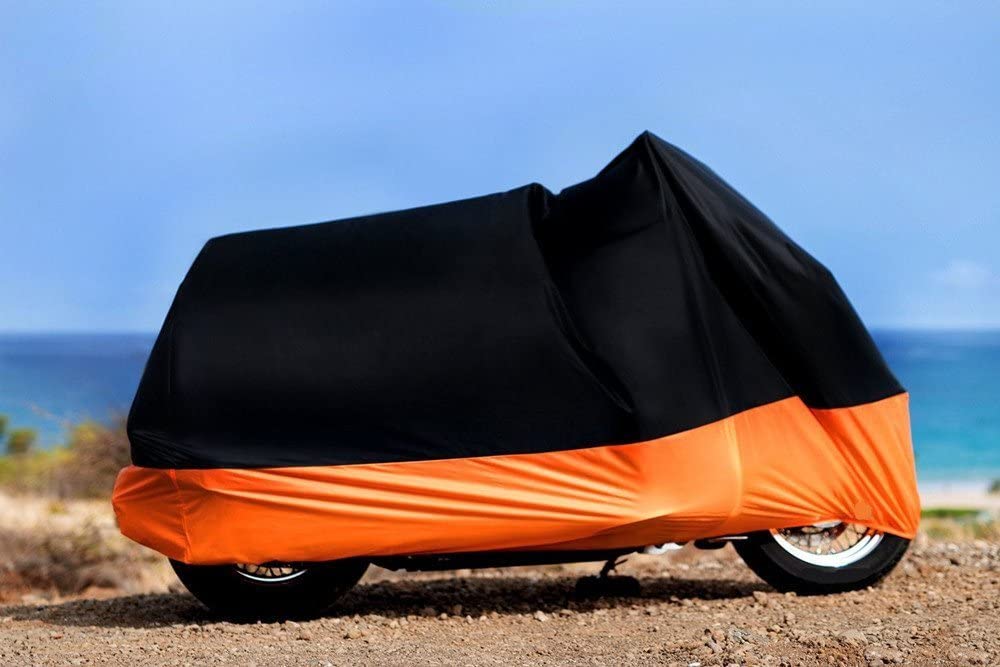 Waterproof Outdoor Motorcycle Cover Black Orange XXL